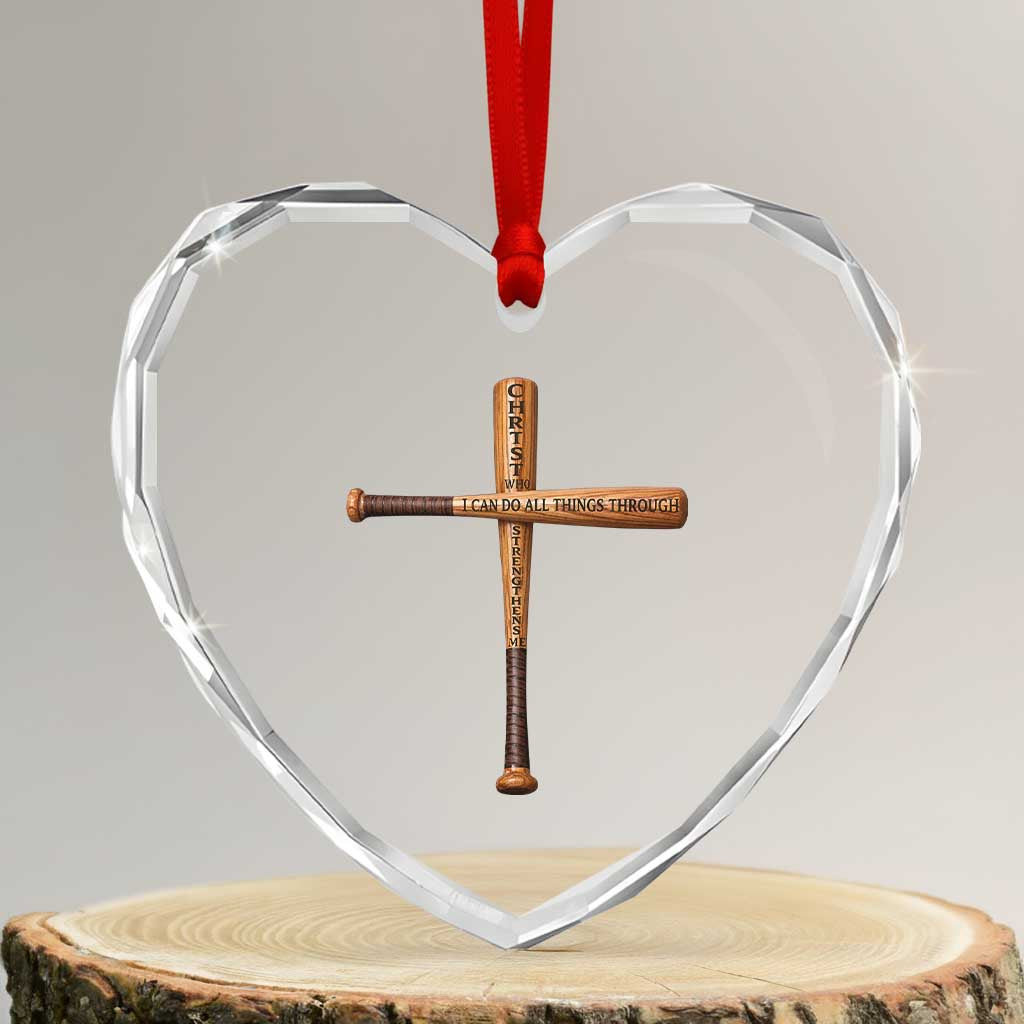 Christian Baseball Heart Crystal Glass Ornament I Can Do All Things Through Christ Who Strengthens Me TS11 Transparent Glass 3'' Heart Print Your Wear