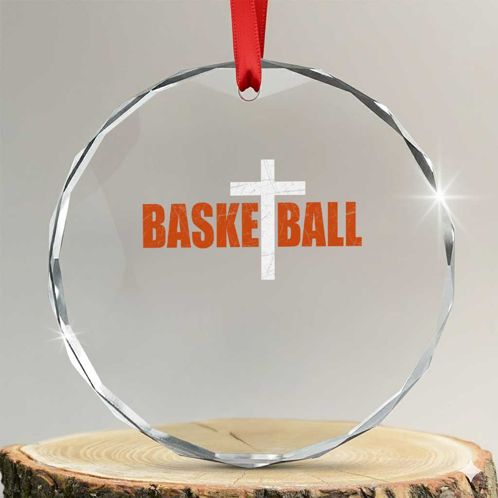 Christian Basketball Cross Crystal Glass Ornament Retro Vintage Minimal Religious Faith TS10 Transparent Glass 3'' Circle Print Your Wear