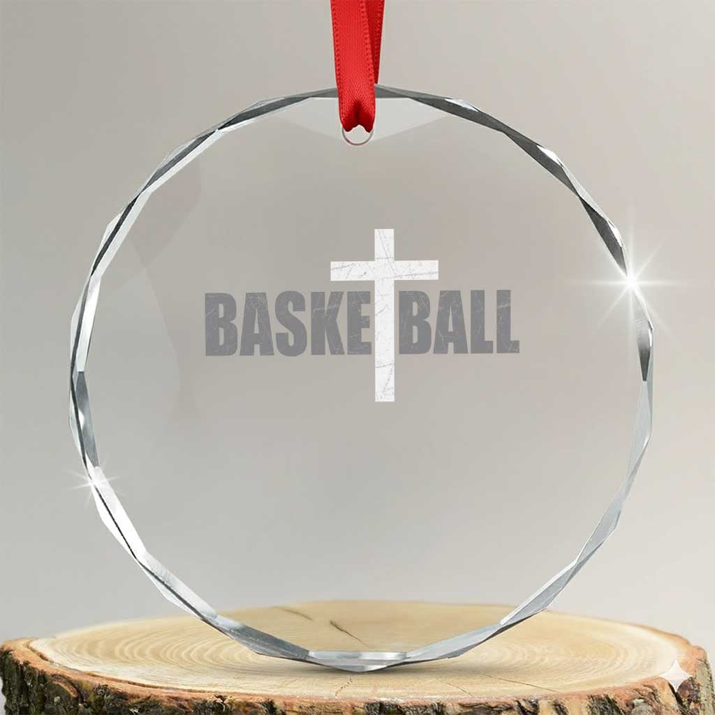 Christian Basketball Cross Crystal Glass Ornament Vintage Minimal Religious Faith TS10 Transparent Glass 3'' Circle Print Your Wear