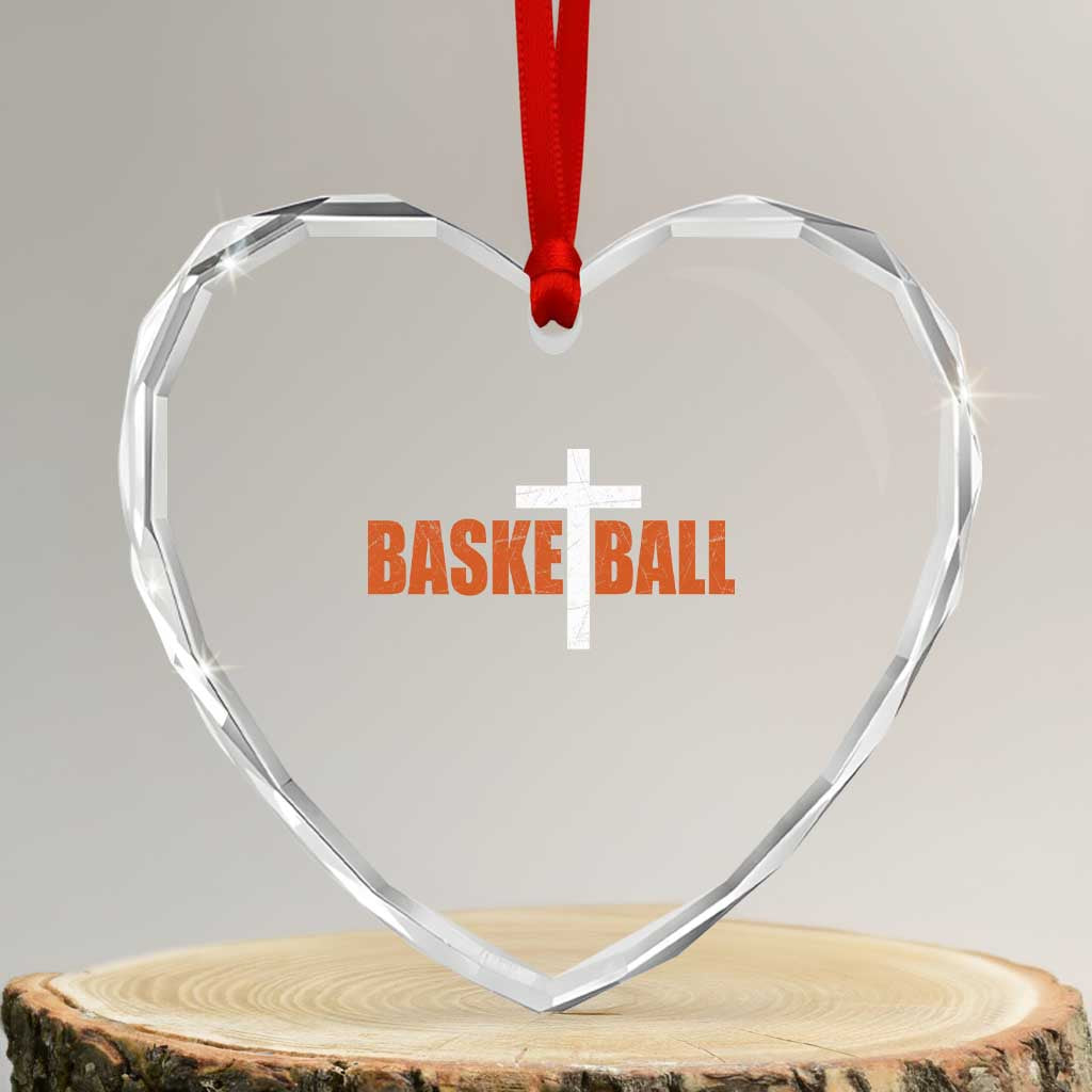 Christian Basketball Cross Heart Crystal Glass Ornament Retro Vintage Minimal Religious Faith TS10 Transparent Glass 3'' Heart Print Your Wear