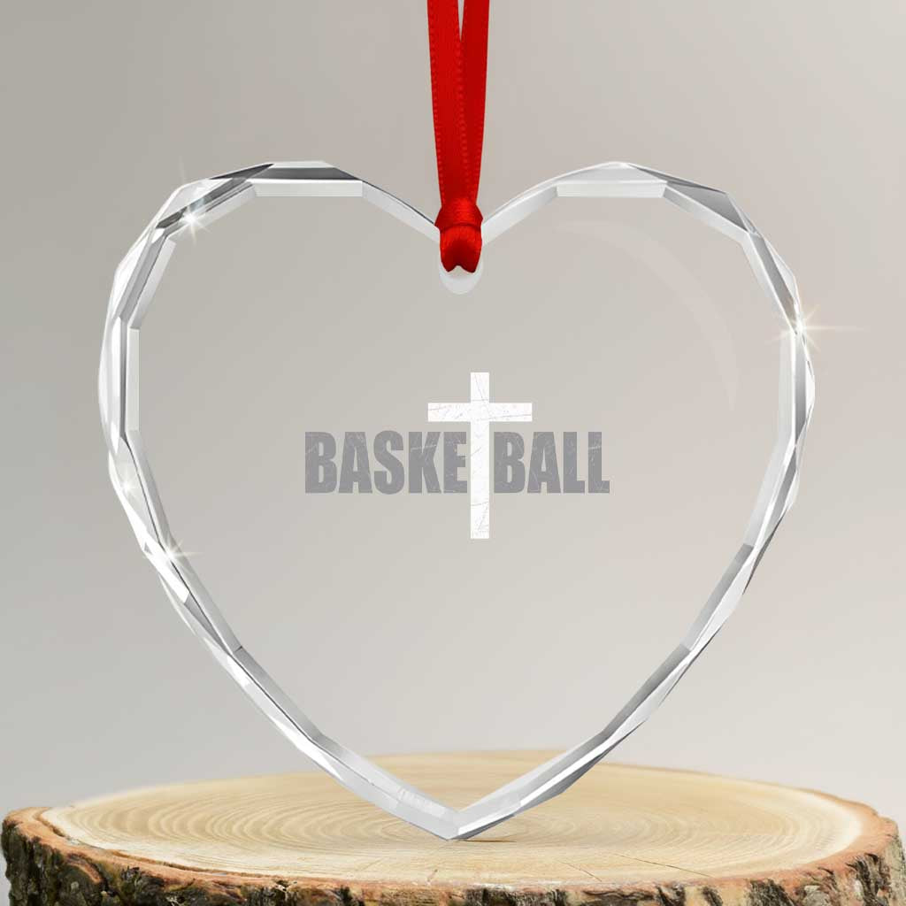 Christian Basketball Cross Heart Crystal Glass Ornament Vintage Minimal Religious Faith TS10 Transparent Glass 3'' Heart Print Your Wear