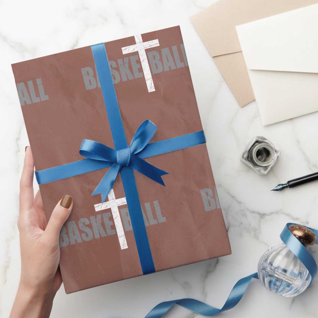 Christian Basketball Cross Wrapping Paper Roll Vintage Minimal Religious Faith TS10 Mocha Print Your Wear