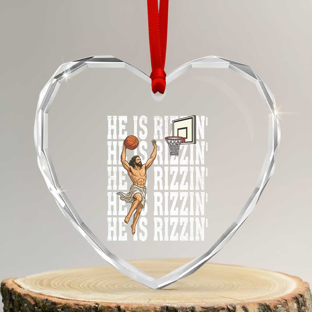 Christian Basketball Lover Heart Crystal Glass Ornament He Is Rizzin Funny Gift TS12 Transparent Glass 3'' Heart Print Your Wear