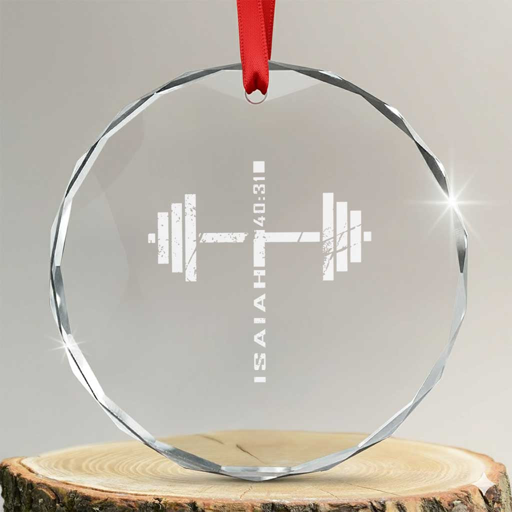 Christian Bible Gym Crystal Glass Ornament Jesus Weightlifter Workout Faith Isaiah 40 31 TS11 Transparent Glass 3'' Circle Print Your Wear