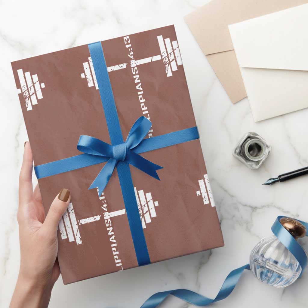 Christian Bible Gym Wrapping Paper Roll Jesus Weightlifter Workout Faith Philippians 4 13 TS11 Mocha Print Your Wear
