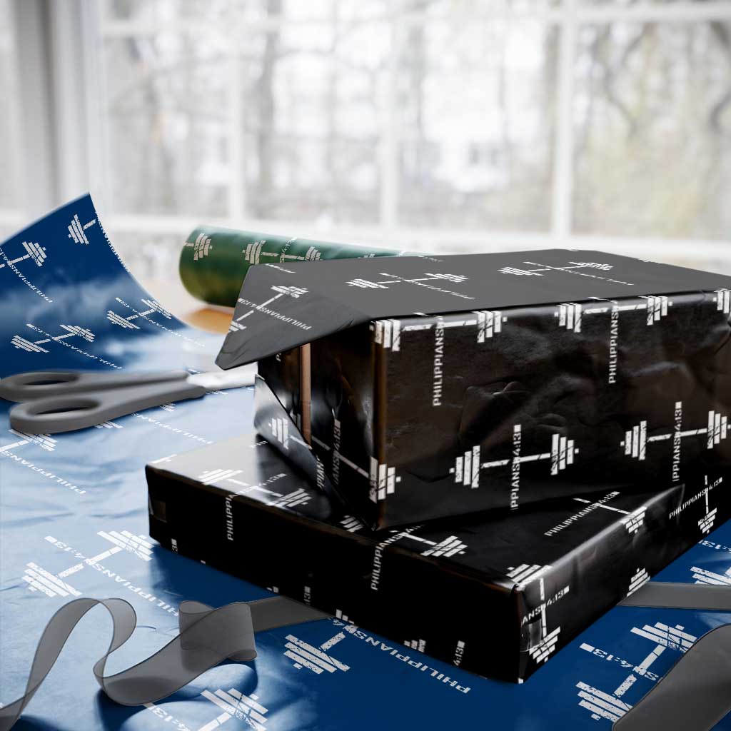 Christian Bible Gym Wrapping Paper Roll Jesus Weightlifter Workout Faith Philippians 4 13 TS11 Black Print Your Wear