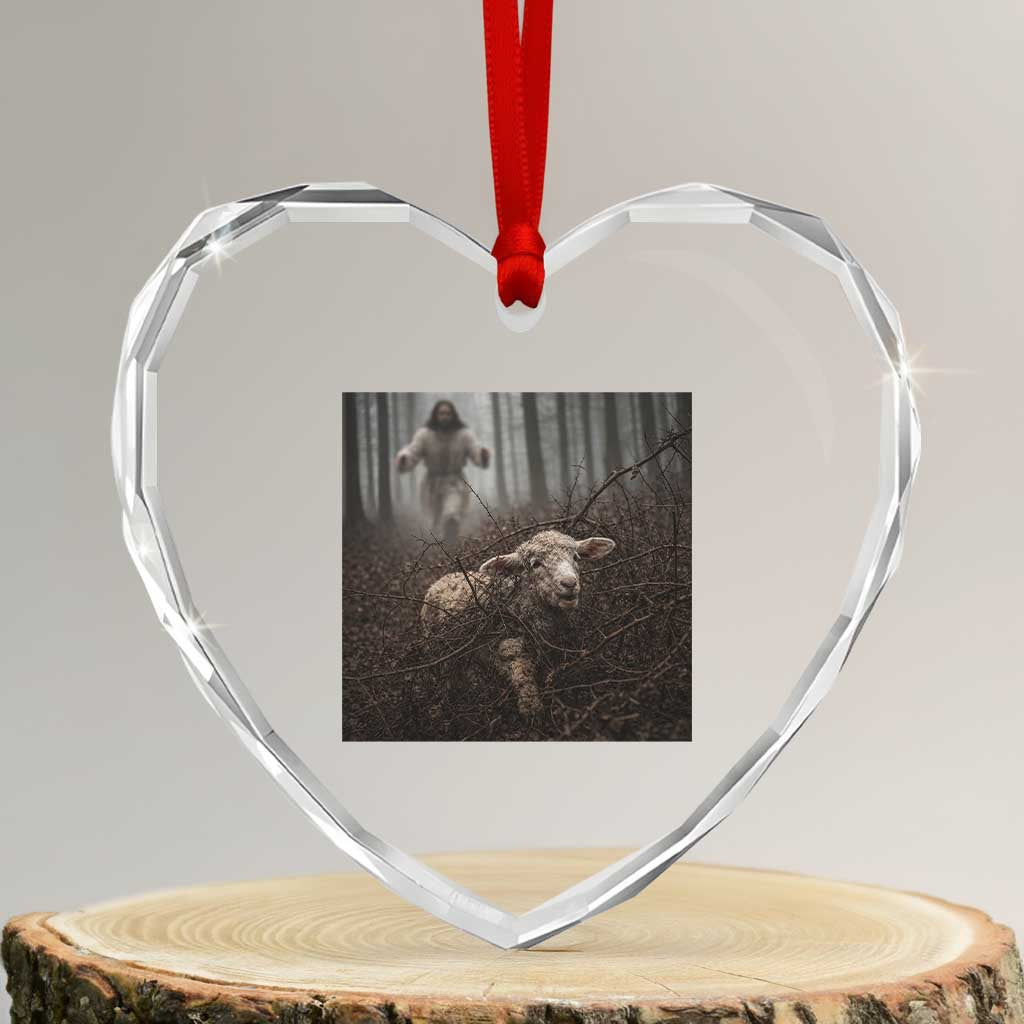 Christian Biblical Parable Of Lost Sheep Scene Heart Crystal Glass Ornament Funny Photo TS11 Transparent Glass 3'' Heart Print Your Wear