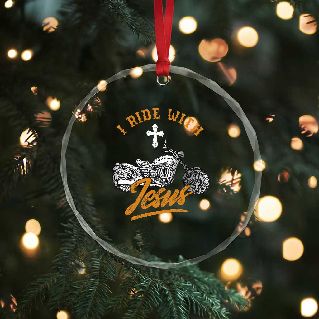 Christian Biker Crystal Glass Ornament I Ride With Jesus Faith Motorcycle TS02 Print Your Wear