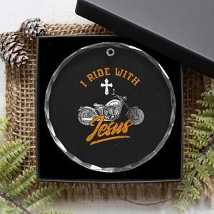 Christian Biker Crystal Glass Ornament I Ride With Jesus Faith Motorcycle TS02 Print Your Wear