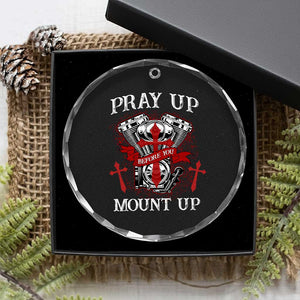 Christian Biker Crystal Glass Ornament Pray Up Before You Mount Up Faith TS02 Print Your Wear