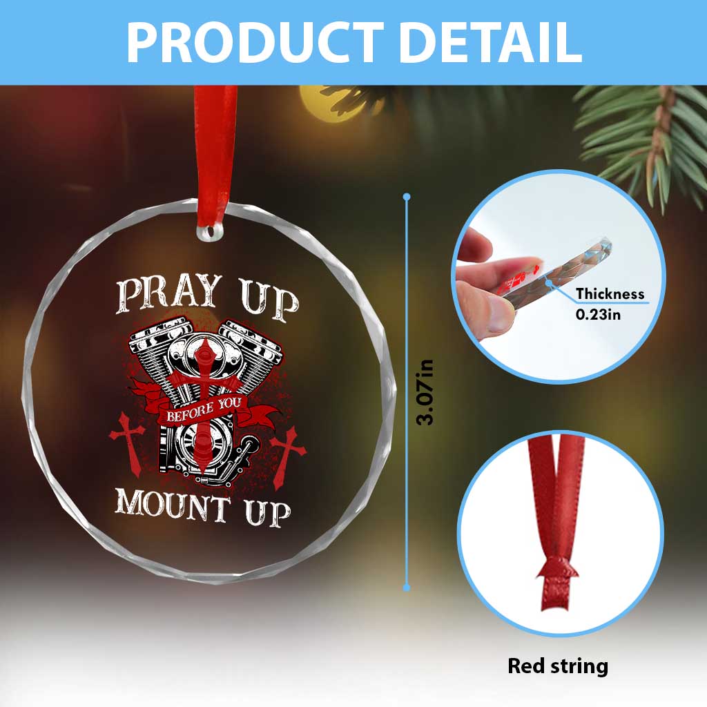 Christian Biker Crystal Glass Ornament Pray Up Before You Mount Up Faith TS02 Print Your Wear