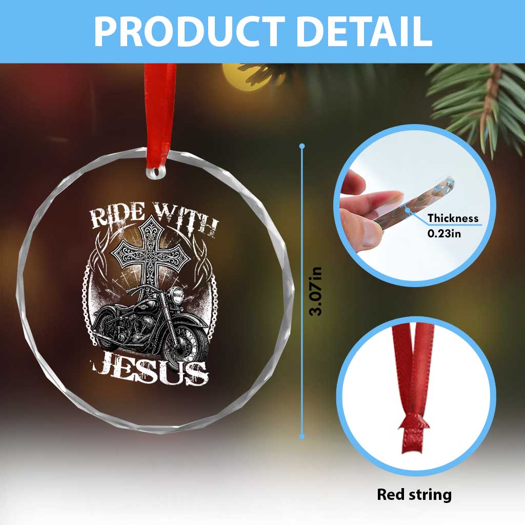 Christian Biker Crystal Glass Ornament Ride With Jesus Religious Faith Motorcycle Rider TS11 Print Your Wear