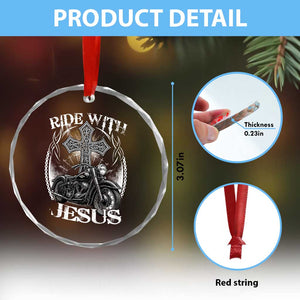 Christian Biker Crystal Glass Ornament Ride With Jesus Religious Faith Motorcycle Rider TS11 Print Your Wear