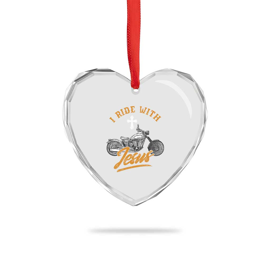 Christian Biker Heart Crystal Glass Ornament I Ride With Jesus Faith Motorcycle TS02 Print Your Wear