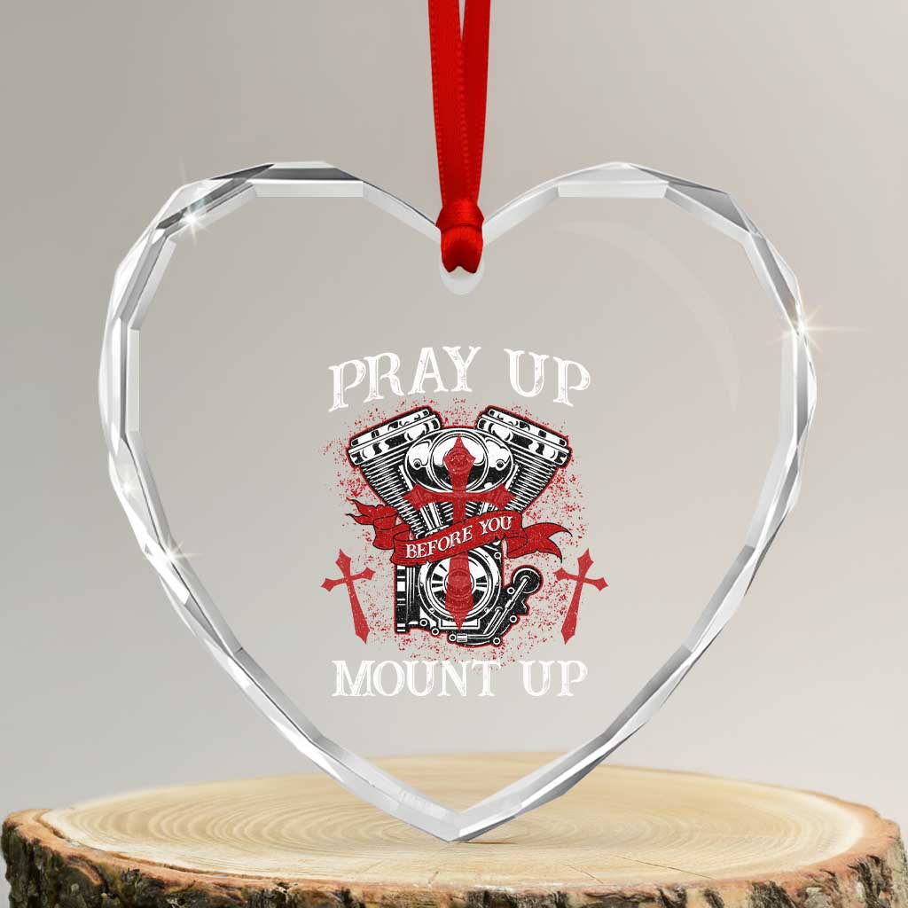 Christian Biker Heart Crystal Glass Ornament Pray Up Before You Mount Up Faith TS02 Transparent Glass 3'' Heart Print Your Wear