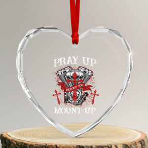 Christian Biker Heart Crystal Glass Ornament Pray Up Before You Mount Up Faith TS02 Transparent Glass 3'' Heart Print Your Wear