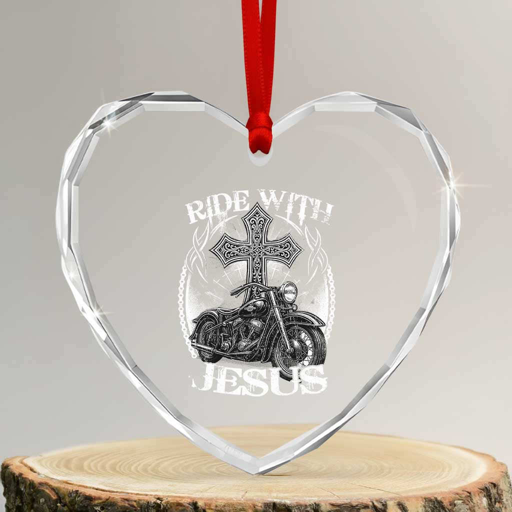 Christian Biker Heart Crystal Glass Ornament Ride With Jesus Religious Faith Motorcycle Rider TS11 Transparent Glass 3'' Heart Print Your Wear