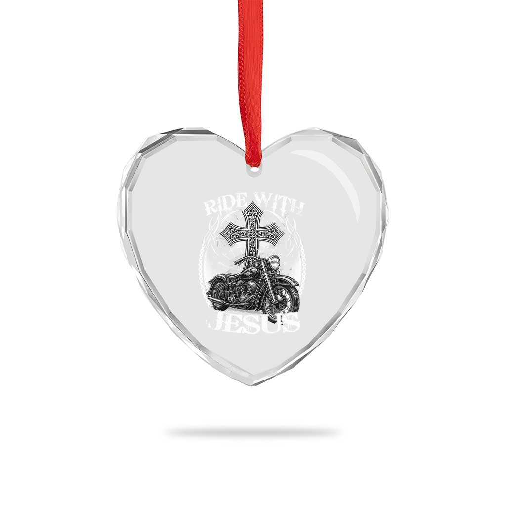 Christian Biker Heart Crystal Glass Ornament Ride With Jesus Religious Faith Motorcycle Rider TS11 Print Your Wear