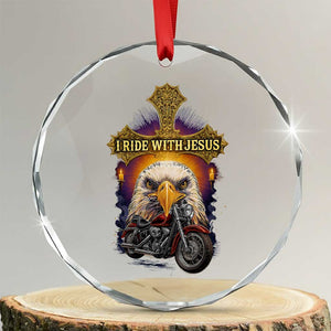 Christian Biker I Ride With Jesus Crystal Glass Ornament Religious Faith Motorcycle Rider Eagle TS11 Transparent Glass 3'' Circle Print Your Wear