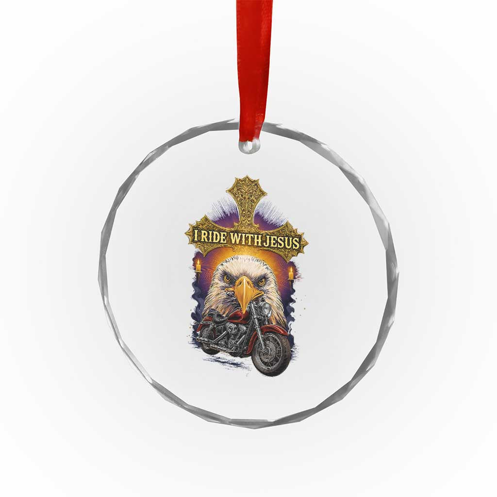 Christian Biker I Ride With Jesus Crystal Glass Ornament Religious Faith Motorcycle Rider Eagle TS11 Print Your Wear