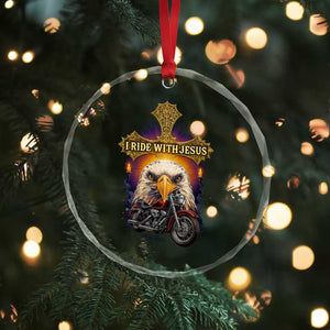 Christian Biker I Ride With Jesus Crystal Glass Ornament Religious Faith Motorcycle Rider Eagle TS11 Print Your Wear