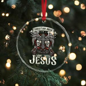 Christian Biker I Ride With Jesus Crystal Glass Ornament Religious Faith Motorcycle Rider Skull TS11 Print Your Wear