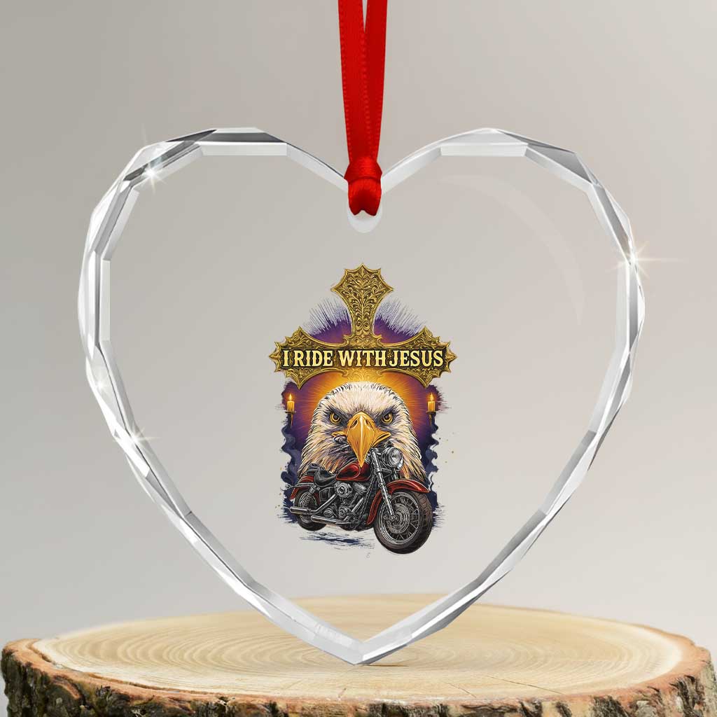 Christian Biker I Ride With Jesus Heart Crystal Glass Ornament Religious Faith Motorcycle Rider Eagle TS11 Transparent Glass 3'' Heart Print Your Wear