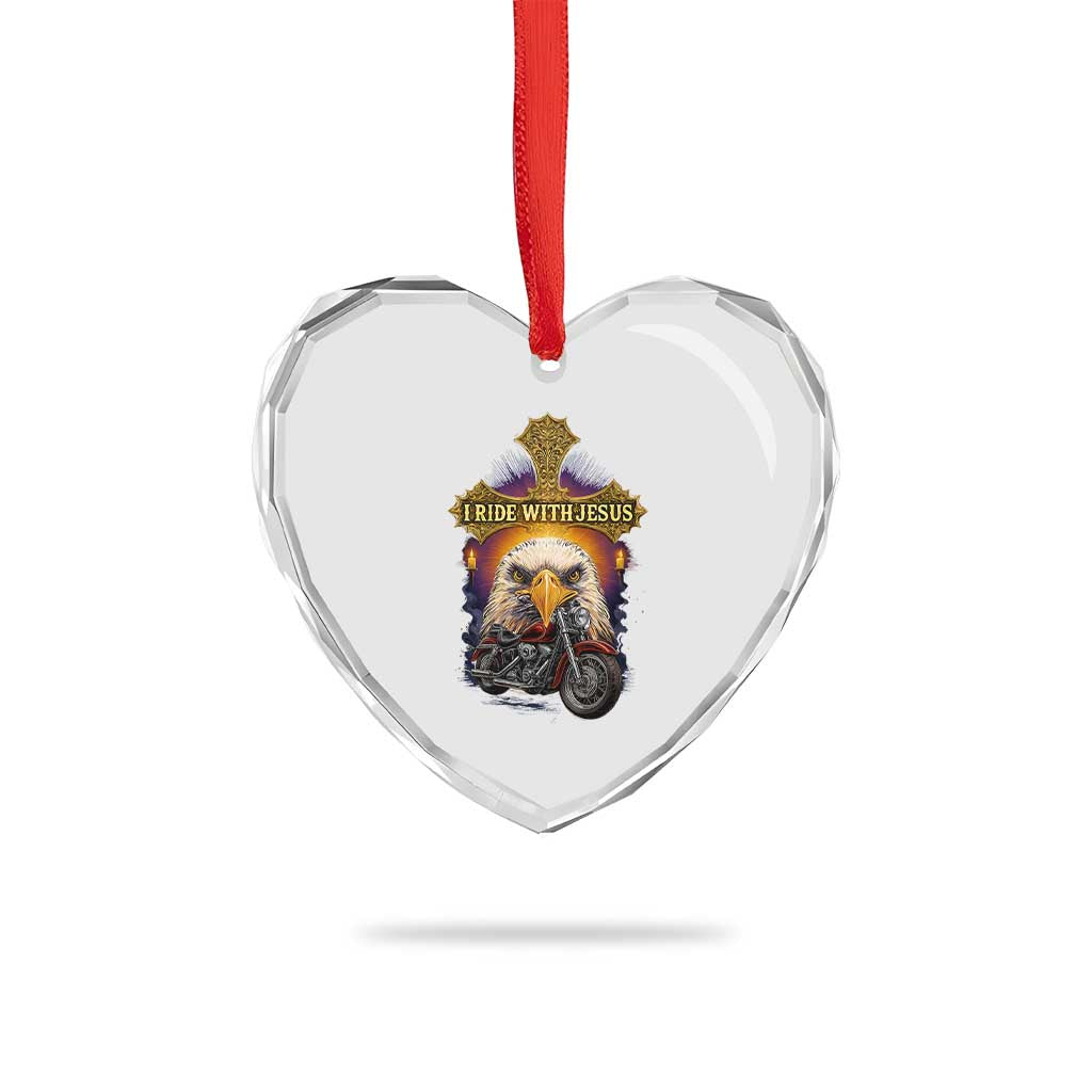 Christian Biker I Ride With Jesus Heart Crystal Glass Ornament Religious Faith Motorcycle Rider Eagle TS11 Print Your Wear