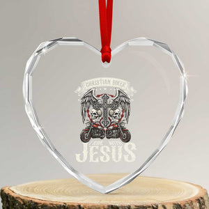 Christian Biker I Ride With Jesus Heart Crystal Glass Ornament Religious Faith Motorcycle Rider Skull TS11 Transparent Glass 3'' Heart Print Your Wear