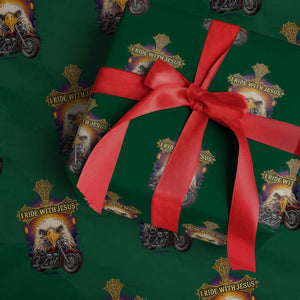 Christian Biker I Ride With Jesus Wrapping Paper Roll Religious Faith Motorcycle Rider Eagle TS11 Green Print Your Wear