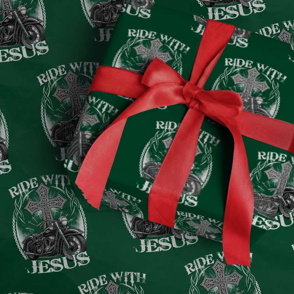 Christian Biker Wrapping Paper Roll Ride With Jesus Religious Faith Motorcycle Rider TS11 Green Print Your Wear