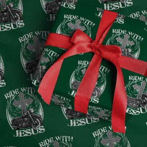 Christian Biker Wrapping Paper Roll Ride With Jesus Religious Faith Motorcycle Rider TS11 Green Print Your Wear
