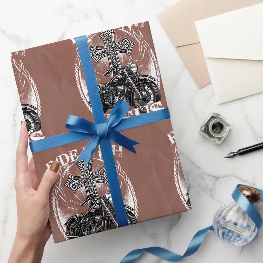 Christian Biker Wrapping Paper Roll Ride With Jesus Religious Faith Motorcycle Rider TS11 Mocha Print Your Wear