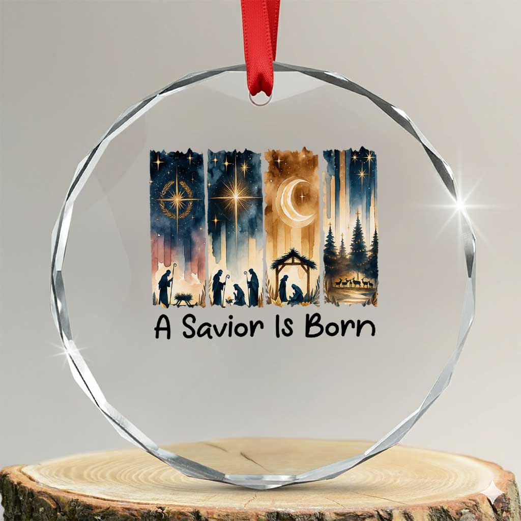 Christian Christmas Crystal Glass Ornament A Savior Is Born Jesus Nativity Scene TS11 Transparent Glass 3'' Circle Print Your Wear