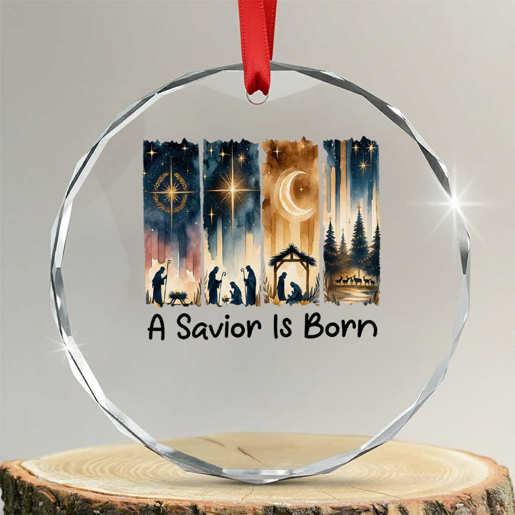 Christian Christmas Crystal Glass Ornament A Savior Is Born Jesus Nativity Scene TS11 Transparent Glass 3'' Circle Print Your Wear