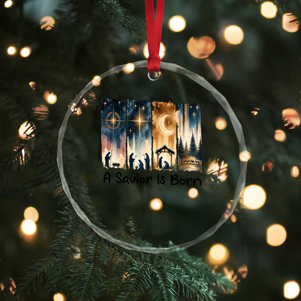Christian Christmas Crystal Glass Ornament A Savior Is Born Jesus Nativity Scene TS11 Print Your Wear
