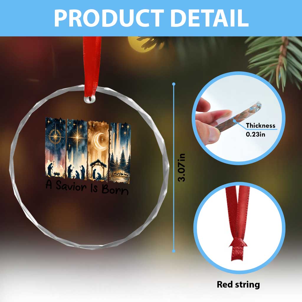 Christian Christmas Crystal Glass Ornament A Savior Is Born Jesus Nativity Scene TS11 Print Your Wear