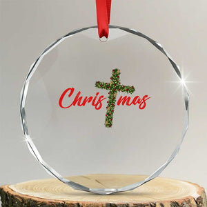 Christian Christmas Crystal Glass Ornament Cross Lights Faith TS14 Transparent Glass 3'' Circle Print Your Wear