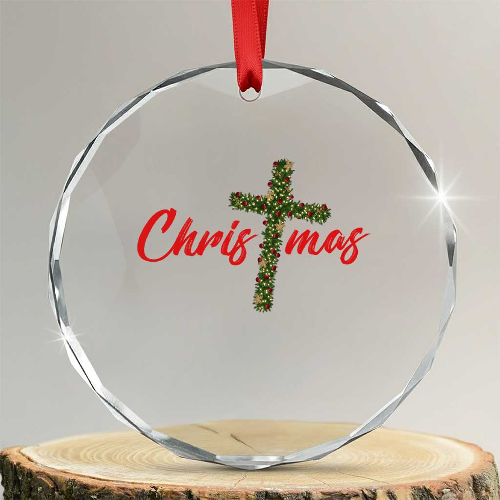Christian Christmas Crystal Glass Ornament Cross Lights Faith TS14 Transparent Glass 3'' Circle Print Your Wear