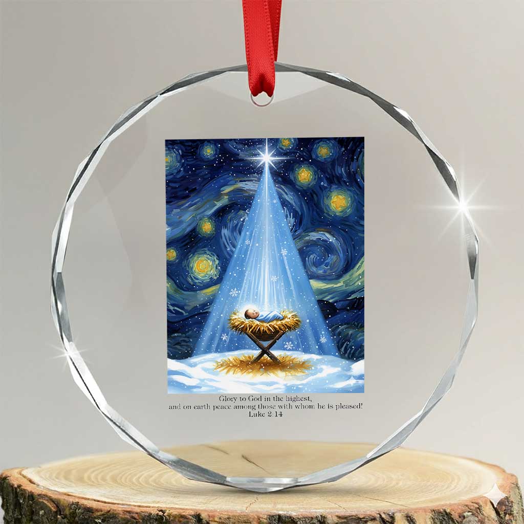 Christian Christmas Crystal Glass Ornament Nativity Scene Jeus Baby Starry Night Xmas TS14 Transparent Glass 3'' Circle Print Your Wear