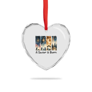 Christian Christmas Heart Crystal Glass Ornament A Savior Is Born Jesus Nativity Scene TS11 Print Your Wear