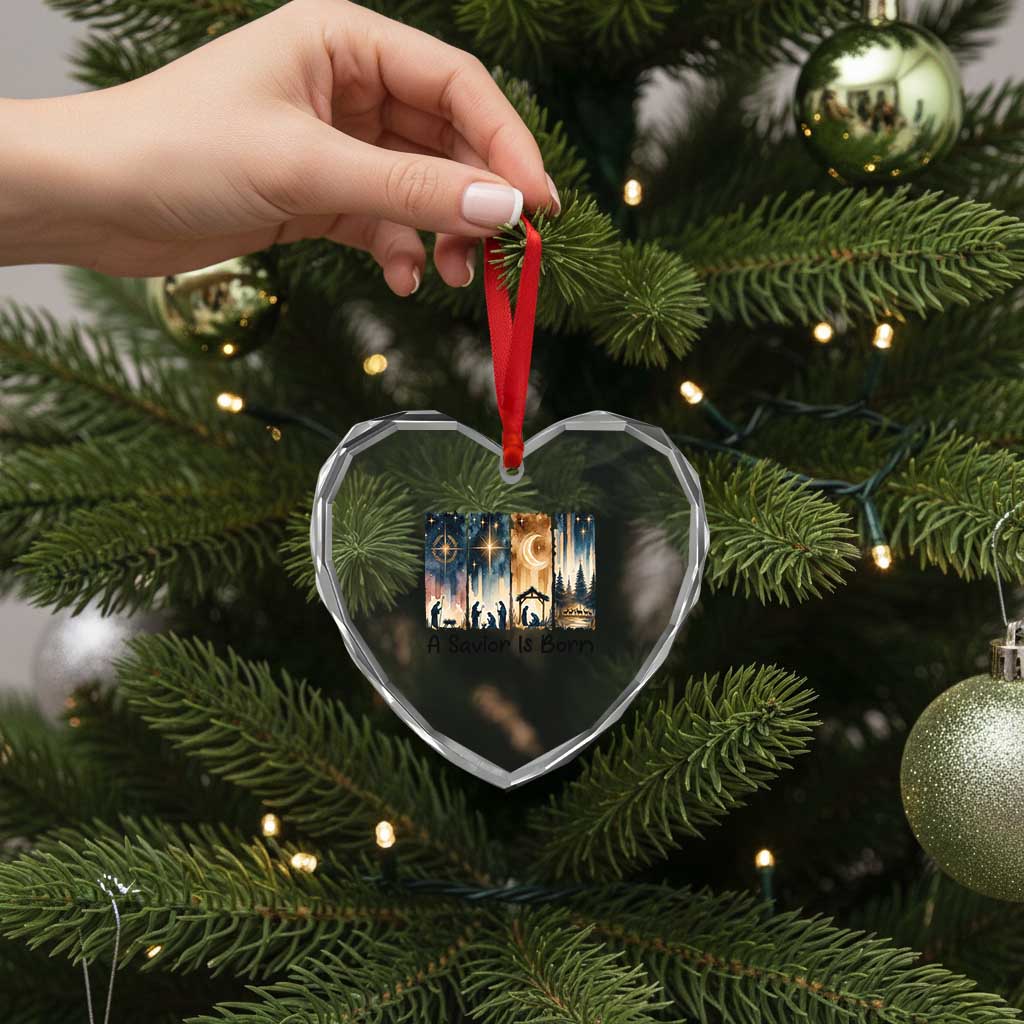 Christian Christmas Heart Crystal Glass Ornament A Savior Is Born Jesus Nativity Scene TS11 Print Your Wear