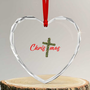 Christian Christmas Heart Crystal Glass Ornament Cross Lights Faith TS14 Transparent Glass 3'' Heart Print Your Wear