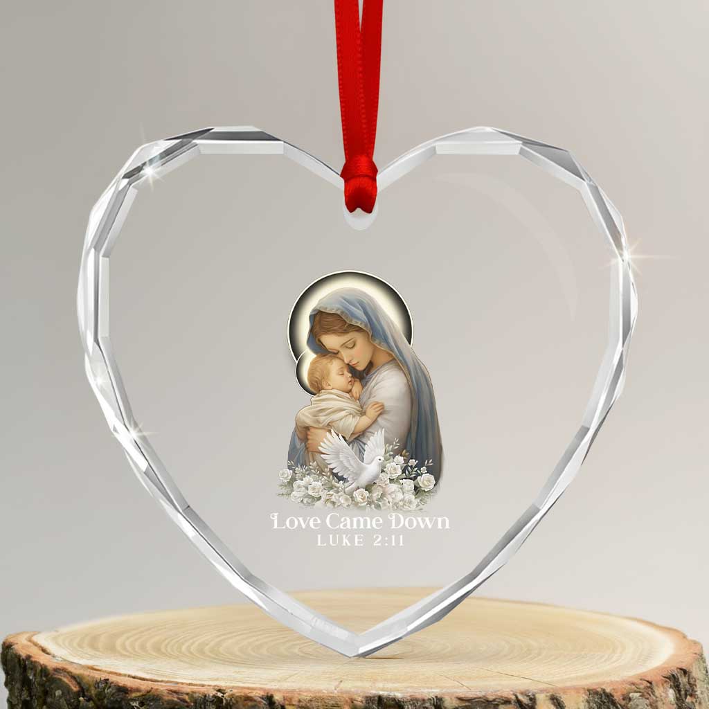 Christian Christmas Heart Crystal Glass Ornament Love Came Down Luke 2:11 TS14 Transparent Glass 3'' Heart Print Your Wear