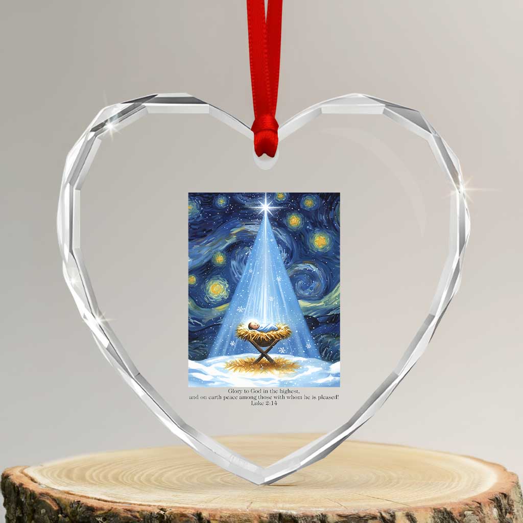 Christian Christmas Heart Crystal Glass Ornament Nativity Scene Jeus Baby Starry Night Xmas TS14 Transparent Glass 3'' Heart Print Your Wear