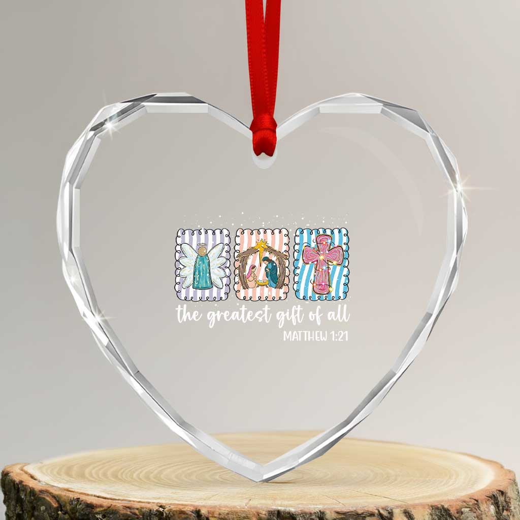 Christian Christmas Heart Crystal Glass Ornament The Greatest Gift Of All Jesus Nativity Scene TS11 Transparent Glass 3'' Heart Print Your Wear