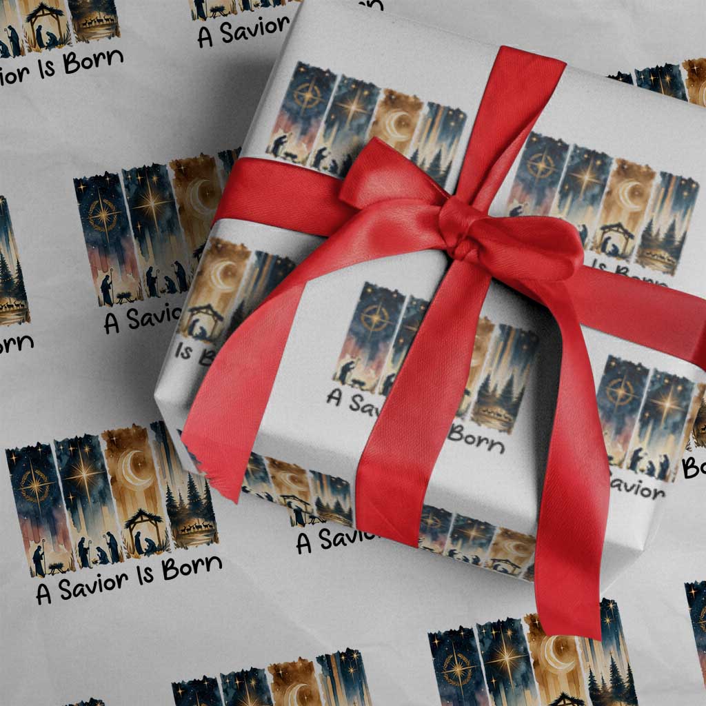 Christian Christmas Wrapping Paper Roll A Savior Is Born Jesus Nativity Scene TS11 White Print Your Wear