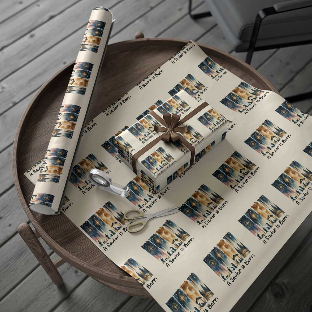 Christian Christmas Wrapping Paper Roll A Savior Is Born Jesus Nativity Scene TS11 Beige Print Your Wear