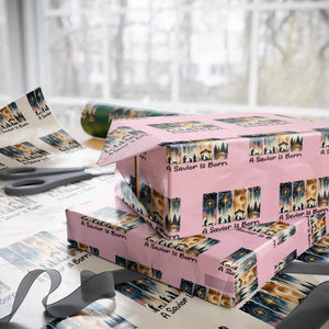 Christian Christmas Wrapping Paper Roll A Savior Is Born Jesus Nativity Scene TS11 Light Pink Print Your Wear