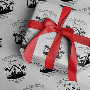 Christian Christmas Wrapping Paper Roll And She Shall Bring Forth A Son And Thou Shalt Call His Name Jesus TS11 White Print Your Wear